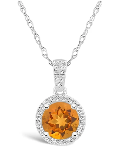 Macy's Citrine (1-1/4 ct. t.w.) and Lab Grown Sapphire (1/6 ct. t.w.) Halo Pendant Necklace in 10K White Gold