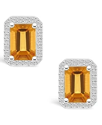 Citrine (2 ct. t.w.) and Lab Grown Sapphire (1/4 ct. t.w.) Halo Studs in 10K White Gold