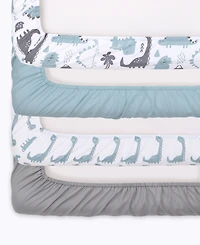 The Peanutshell Fitted Crib Sheets for Baby Boy or Baby Girl, 4 Pack Set, Blue Dino