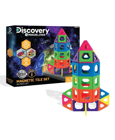 Discovery #Mindblown Magnetic Tile Building Blocks Set, 50 Piece