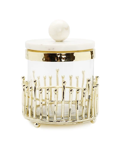 Classic Touch Small Canister with Straight Cut Design and Marble Lid Set, 2 Piece