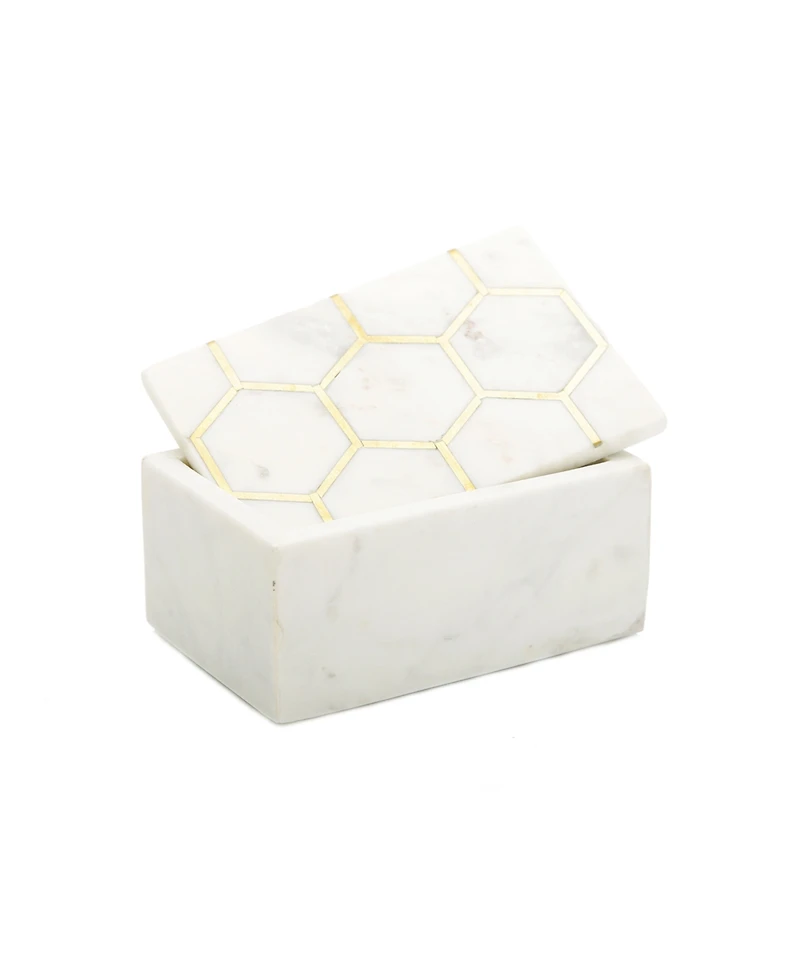 Classic Touch Marble Decorative Box with Hexagon Design on Cover Set, 2 Piece