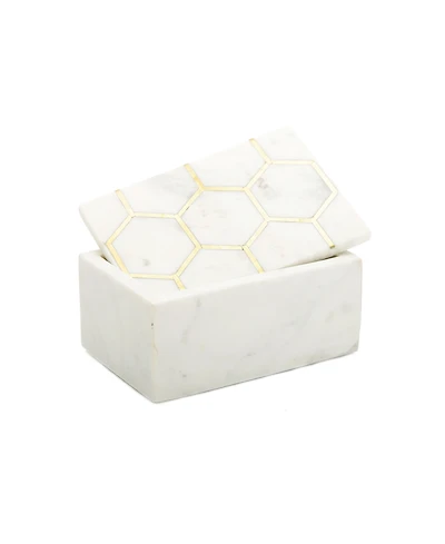 Classic Touch Marble Decorative Box with Hexagon Design on Cover Set, 2 Piece