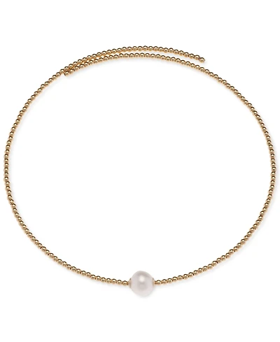 Cultured Freshwater Pearl (6-1/2 - 7mm) Solitaire Polished Bead Coil 14-1/2" Choker Necklace in 18k Gold-Plated Sterling Silver