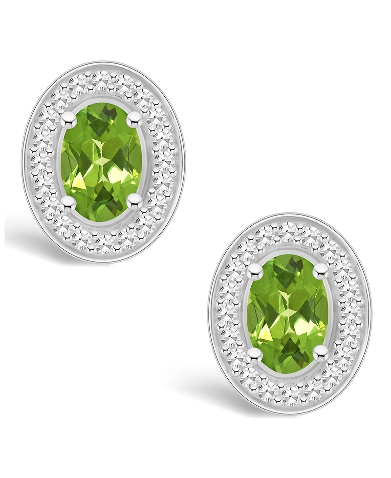 Macy's Peridot (1-1/10 ct. t.w.) and Diamond (1/5 ct. t.w.) Halo Studs in Sterling Silver