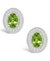 Macy's Peridot (1-1/10 ct. t.w.) and Diamond (1/5 ct. t.w.) Halo Studs in Sterling Silver