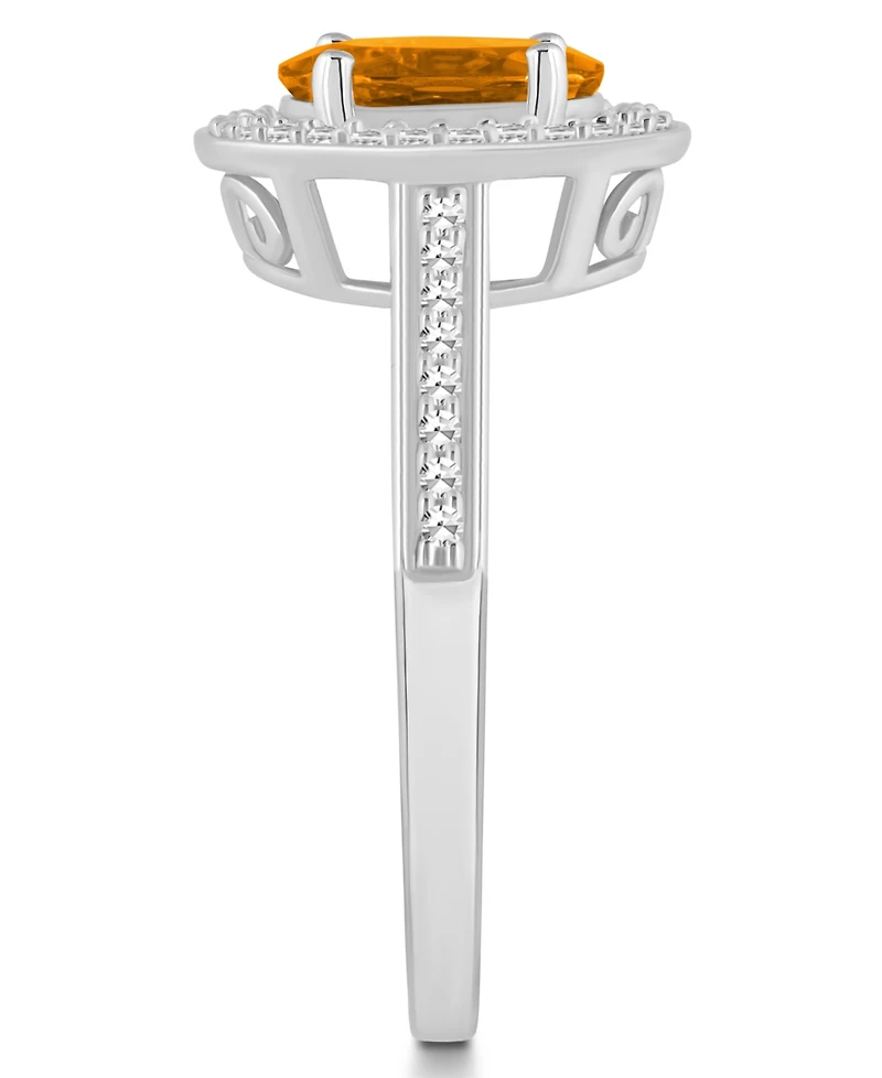Macy's Citrine (1-1/5 ct. t.w.) and Diamond (1/5 Halo Ring Sterling Silver