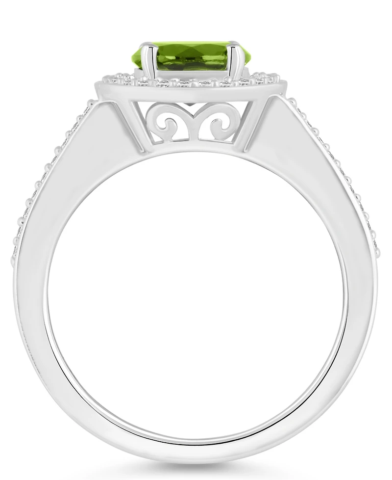 Macy's Peridot (1-1/2 ct. t.w.) and Diamond (1/5 Halo Ring Sterling Silver