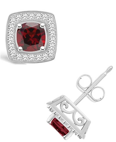 Macy's Garnet (1-1/2 ct. t.w.) and Diamond (1/5 ct. t.w.) Halo Studs in Sterling Silver