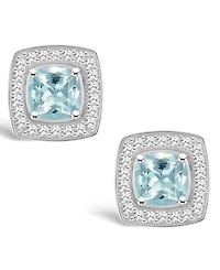 Macy's Aquamarine (1 ct. t.w.) and Diamond (1/5 ct. t.w.) Halo Studs in Sterling Silver