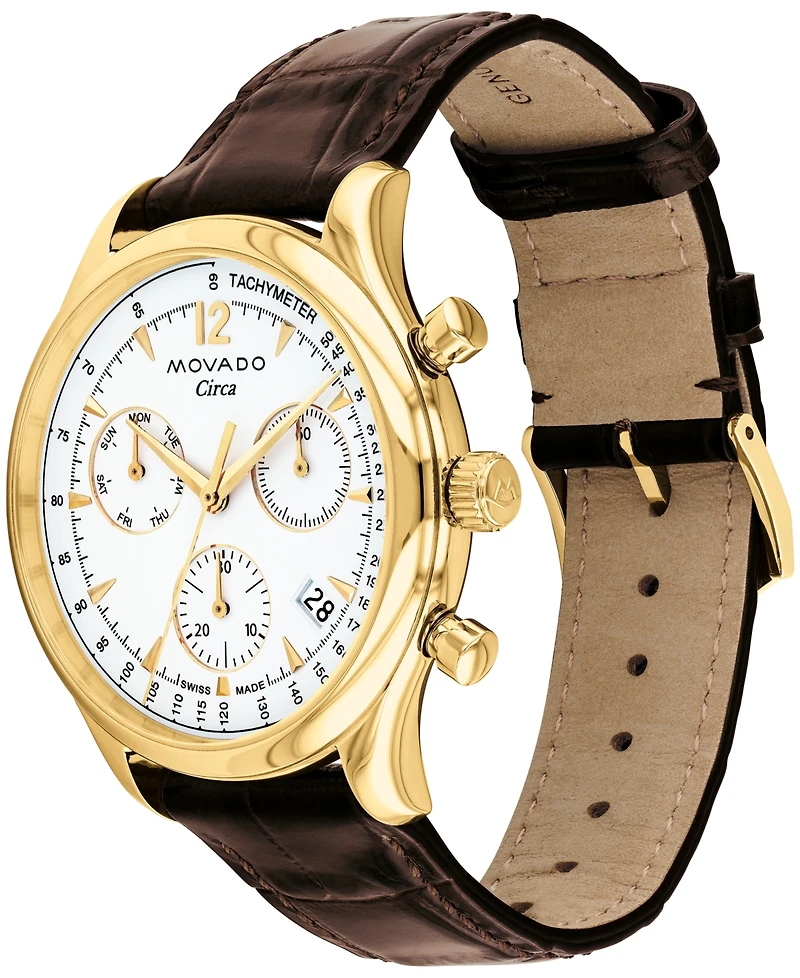 Movado Men's Heritage Circa Swiss Quartz Chronograph Brown Genuine Leather Strap Watch 43mm