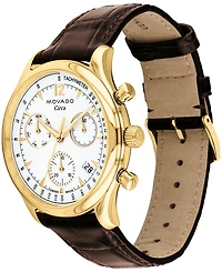 Movado Men's Heritage Circa Swiss Quartz Chronograph Brown Genuine Leather Strap Watch 43mm