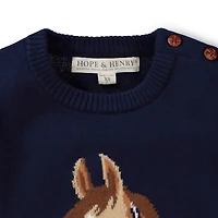 Hope & Henry Baby Girls Long Sleeve Intarsia Horse Sweater with Elbow Patches