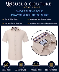 Suslo Couture Men's Slim Fit Performance Short Sleeves Solid Button Down Shirt