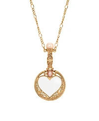 2028 Gold-Tone Pink Imitation Pearl Magnifying Glass Necklace