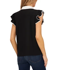 CeCe Women's Contrast Trimmed Flutter Sleeve Blouse