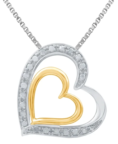 Marsala Diamond Double Heart 18" Pendant Necklace (1/4 ct. t.w.) in Sterling Silver & 14k Gold-Plate