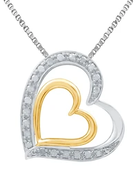 Marsala Diamond Double Heart 18" Pendant Necklace (1/4 ct. t.w.) in Sterling Silver & 14k Gold-Plate