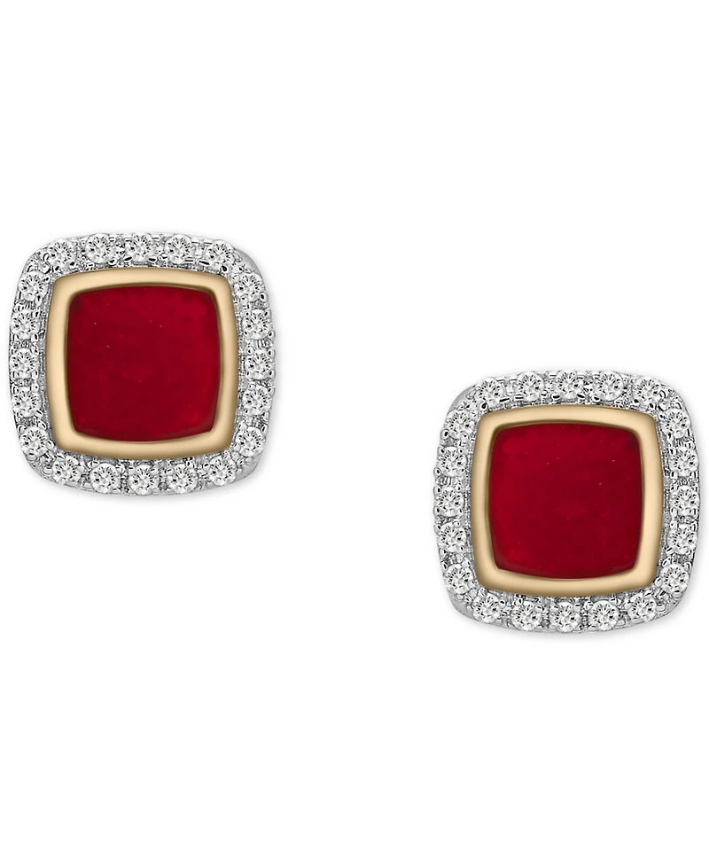 Wrapped Diamond Black Enamel Square Halo Stud Earrings (1/6 ct. t.w.) in 10k Gold (Also in Red Enamel), Created for Macy's