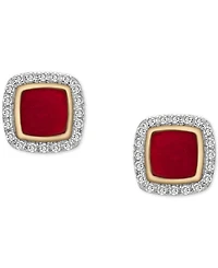 Wrapped Diamond Black Enamel Square Halo Stud Earrings (1/6 ct. t.w.) in 10k Gold (Also in Red Enamel), Created for Macy's