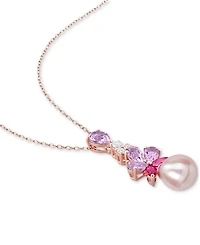 Pink Cultured Freshwater Pearl (9-1/2mm) & Multi-Gemstone (2-3/8 ct. t.w.) 18" Pendant Necklace in 18k Rose Gold-Plated Sterling Silver