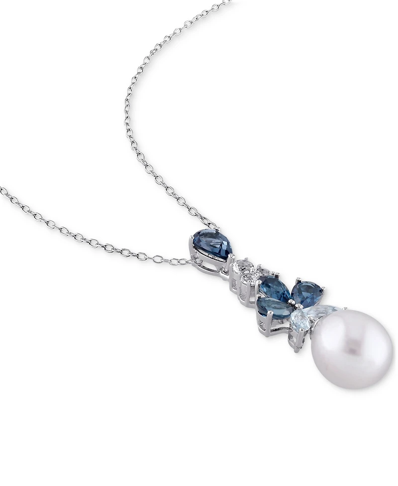 Cultured Freshwater Pearl (9-1/2 - 10mm) & Multi-Topaz (3-1/5 ct. t.w.) 18" Pendant Necklace in Sterling Silver