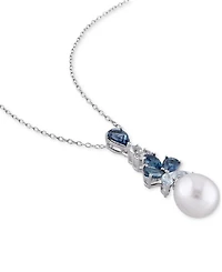 Cultured Freshwater Pearl (9-1/2 - 10mm) & Multi-Topaz (3-1/5 ct. t.w.) 18" Pendant Necklace in Sterling Silver