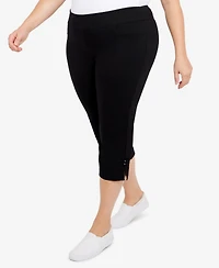 Plus Essentials Solid Pull-On Capri Pants with Detailed Split Hem