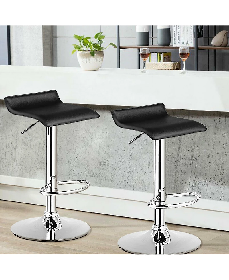 Costway Set of 2 Swivel Bar Stool Pu Leather Adjustable Bar Chair