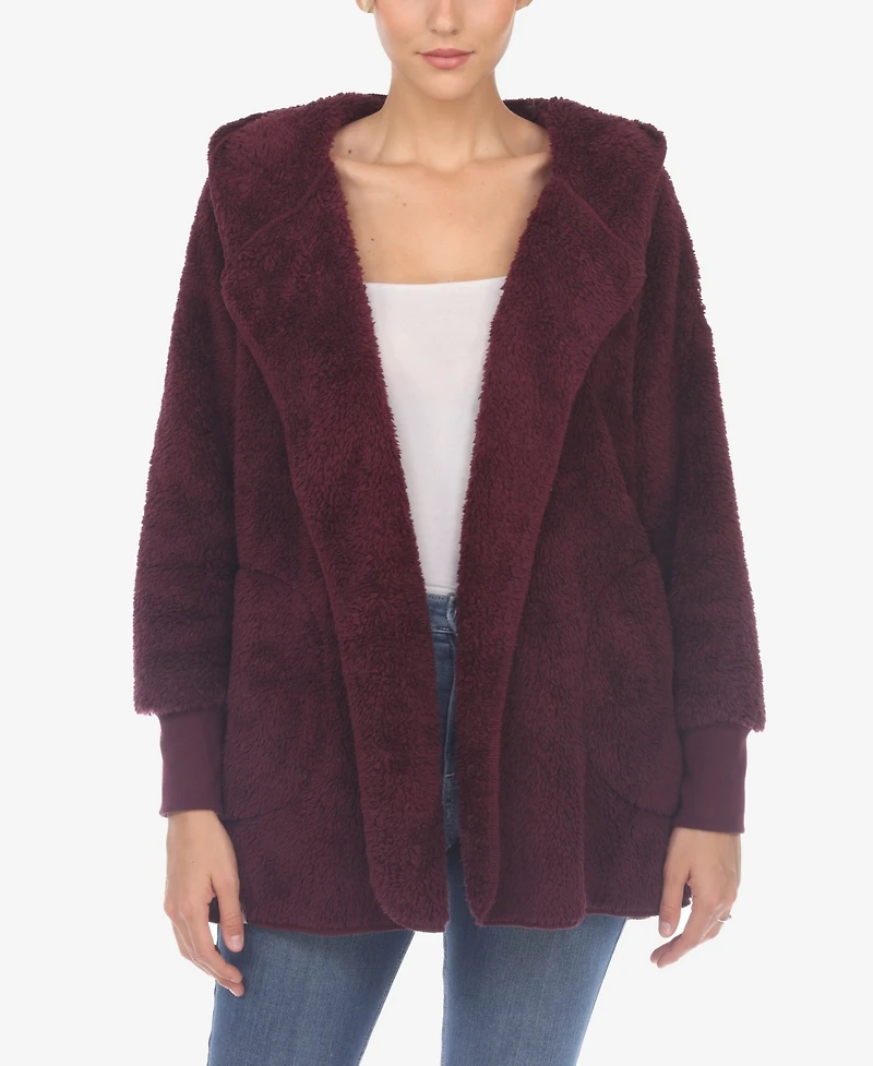 White Mark Women's Plush Hooded with Pockets Jacket