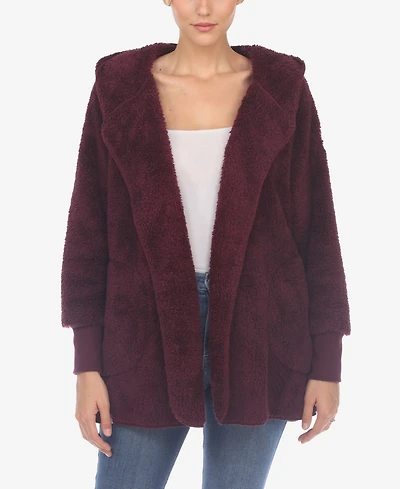 White Mark Women's Plush Hooded with Pockets Jacket