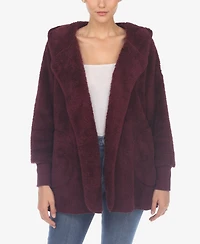White Mark Women's Plush Hooded with Pockets Jacket