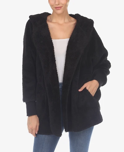 White Mark Women's Plush Hooded with Pockets Jacket