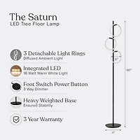 Saturn 66" Led Tree Floor Lamp with 3 Removeable Light Rings