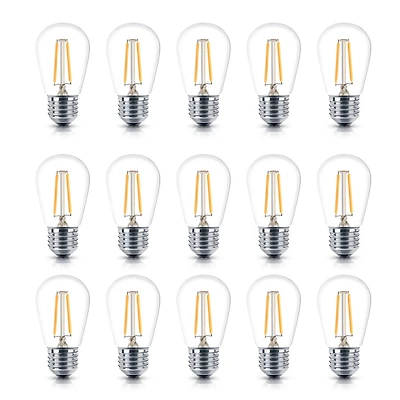 Brightech 15 Pack Bulbs - S14 Bulb, E26 Base, 2 Watt, 2700K Soft White Hue
