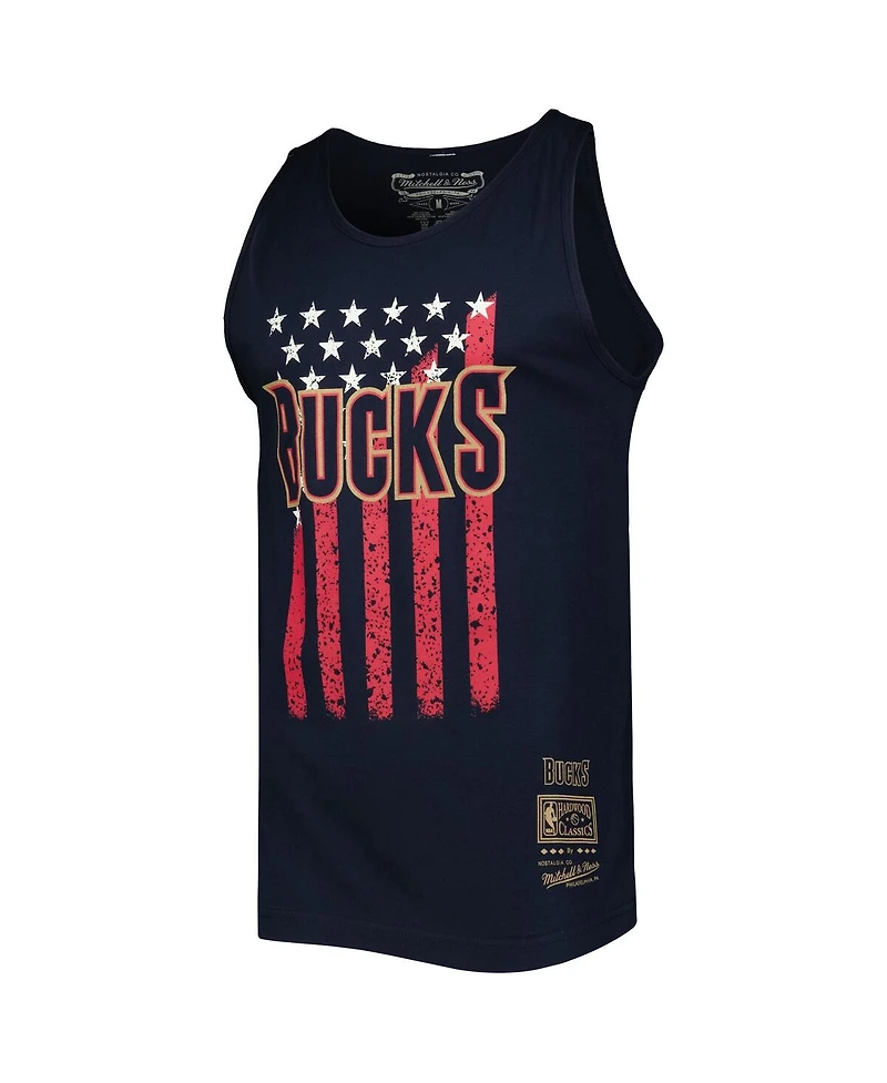 Men's Mitchell & Ness Navy Milwaukee Bucks Hardwood Classics Americana Stars and Stripes Tank Top