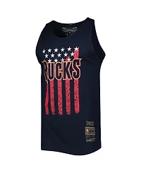 Men's Mitchell & Ness Navy Milwaukee Bucks Hardwood Classics Americana Stars and Stripes Tank Top