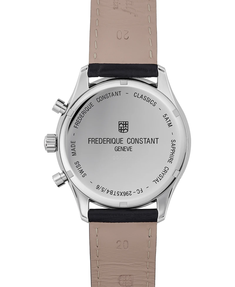 Frederique Constant Men's Swiss Chronograph Black Leather Strap Watch 40mm