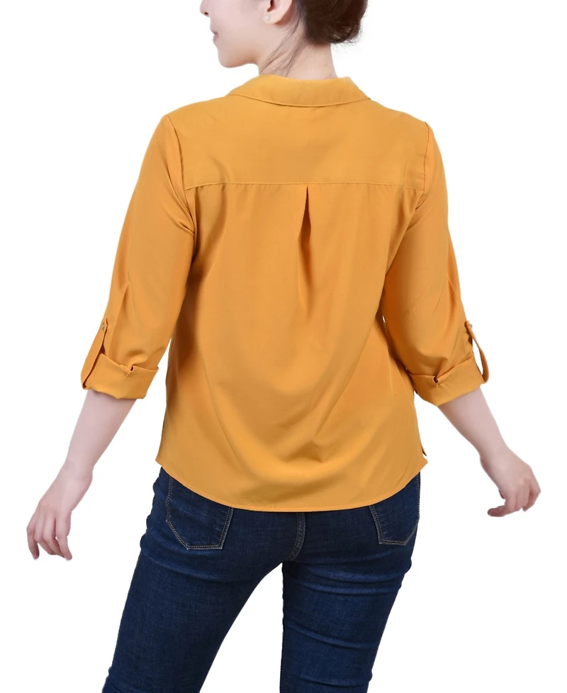 Ny Collection Women's 3/4 Roll Tab Blouse with Pockets