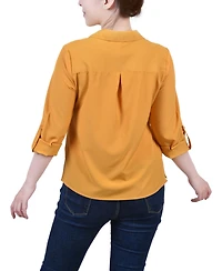 Ny Collection Women's 3/4 Roll Tab Blouse with Pockets