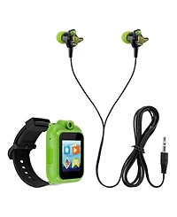 Playzoom Kid's Green Dinosaur Rockstar Silicone Strap Touchscreen Smart Watch 42mm with Earbuds Gift Set