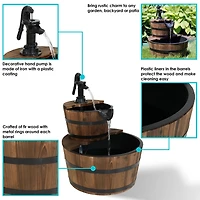 Sunnydaze Decor Country Wood Barrel 23-Inch 2-Tier Water Fountain - Electric Submersible Pump