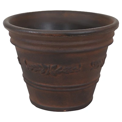 Laurel 13" Outdoor Double-Walled Polyresin Planter with Uv-Resistant Rust Finish