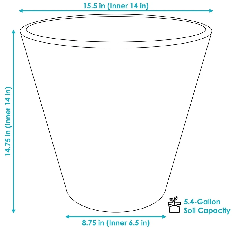 Indoor/Outdoor Patio, Garden, or Porch Weather-Resistant Double-Walled Walter Flower Pot Planter - 15.5" - Antique White
