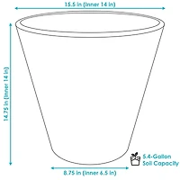Indoor/Outdoor Patio, Garden, or Porch Weather-Resistant Double-Walled Walter Flower Pot Planter - 15.5" - Antique White