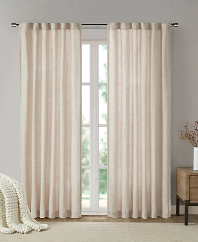 Madison Park Beals Faux Linen Curtain Single Panel for Bedroom, Rob Pocket/Back Tab fit up to 1.25 inches rod Single Curtain Panel for Living Room, Un