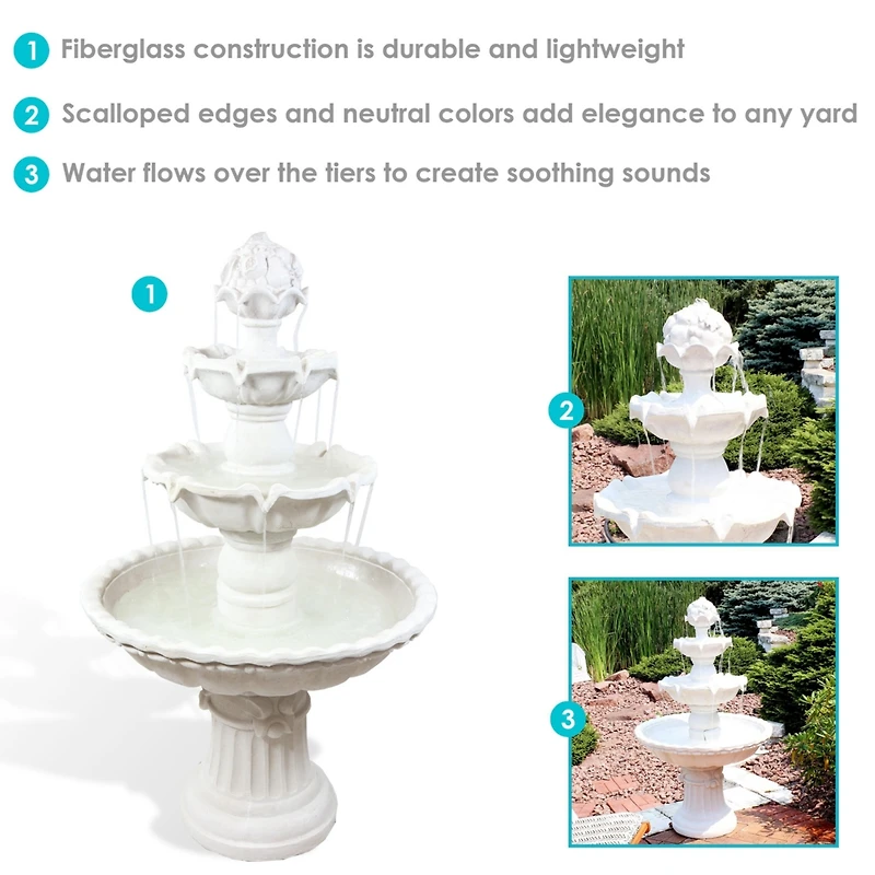 52"H Electric Fiberglass 4-Tier Fruit Top Outdoor Water Fountain, White Finish