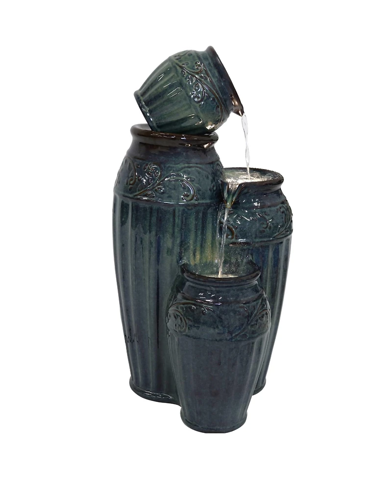 Sunnydaze Decor Tour de Vase Ceramic 27-Inch Outdoor Water Fountain - Led Lights - Electric Submersible Pump with Adjustable Flow