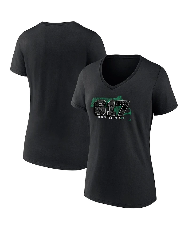 Women's Fanatics Black Boston Celtics Hometown Collection 617 V-Neck T-shirt
