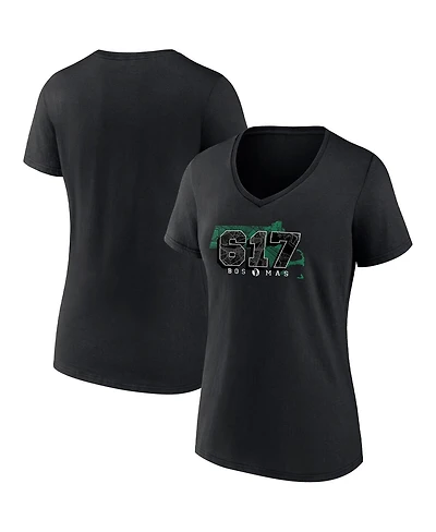 Women's Fanatics Black Boston Celtics Hometown Collection 617 V-Neck T-shirt